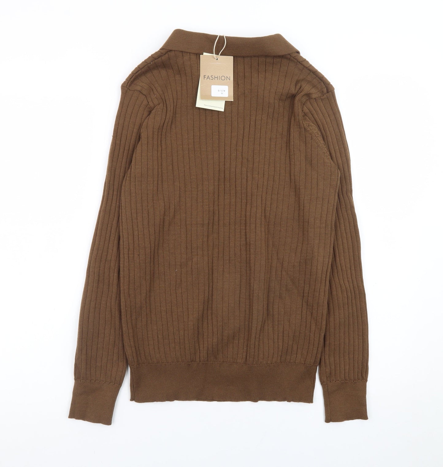 Fashion Men Brown Collared Henley Jumper Size M