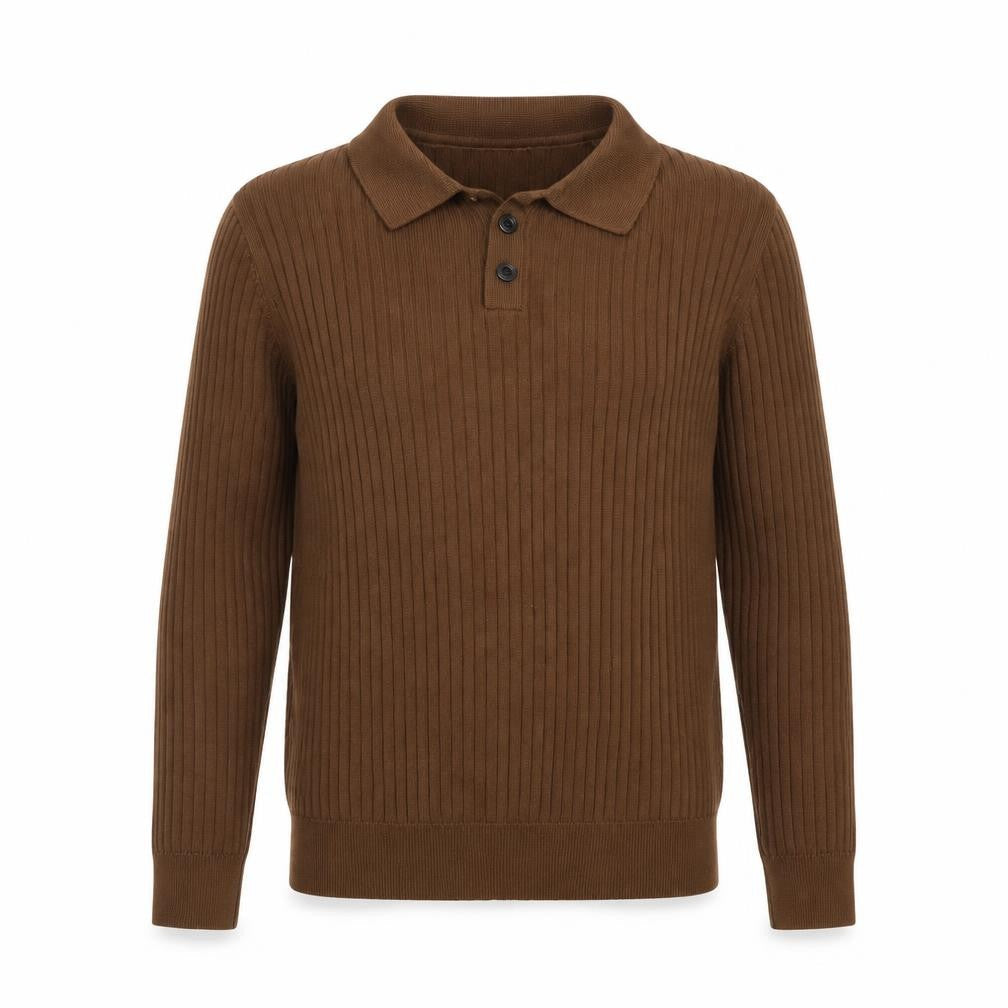 FASHION Men’s Brown Collared Henley Knit Jumper L