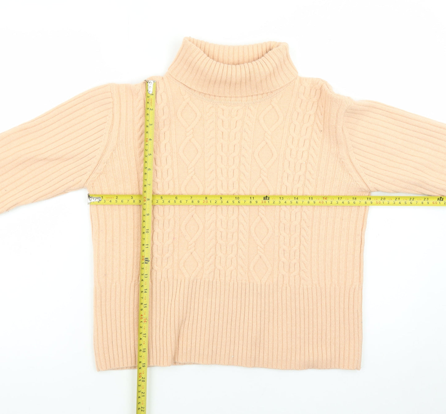 Olsen Women’s Beige Roll Neck Cable-Knit Merino Wool Jumper Size 16