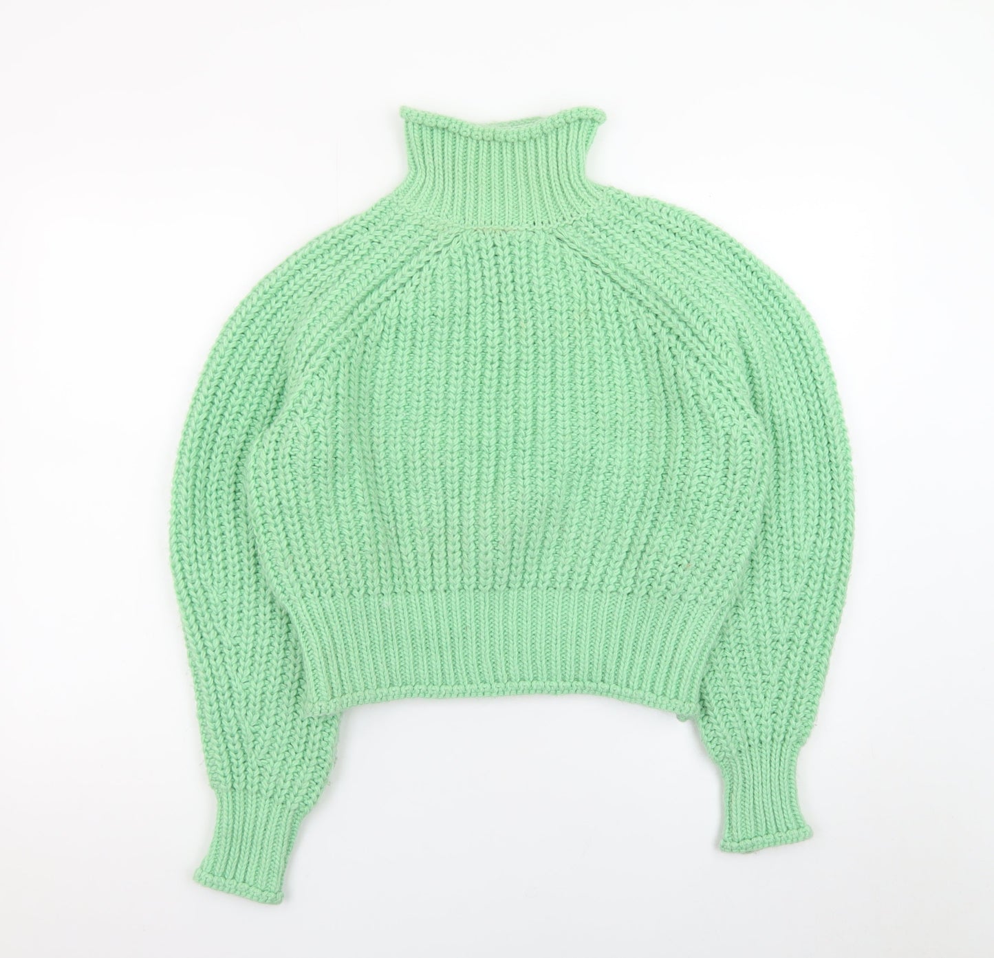 H&M Women Green Roll Neck Chunky Knit Wool Blend Jumper XS