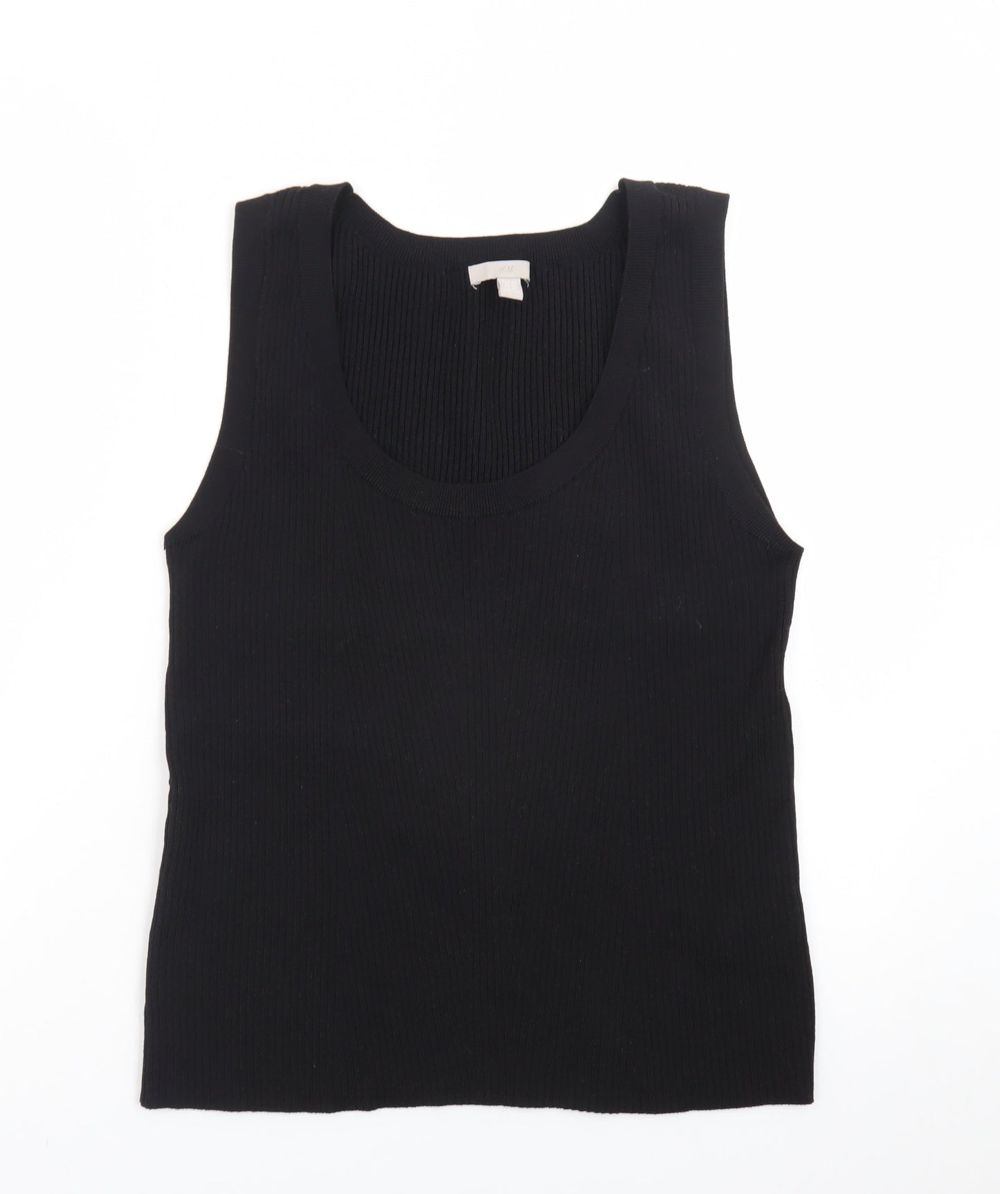 H&M Women's Black Ribbed Tank Top XL Knit Sleeveless Basic