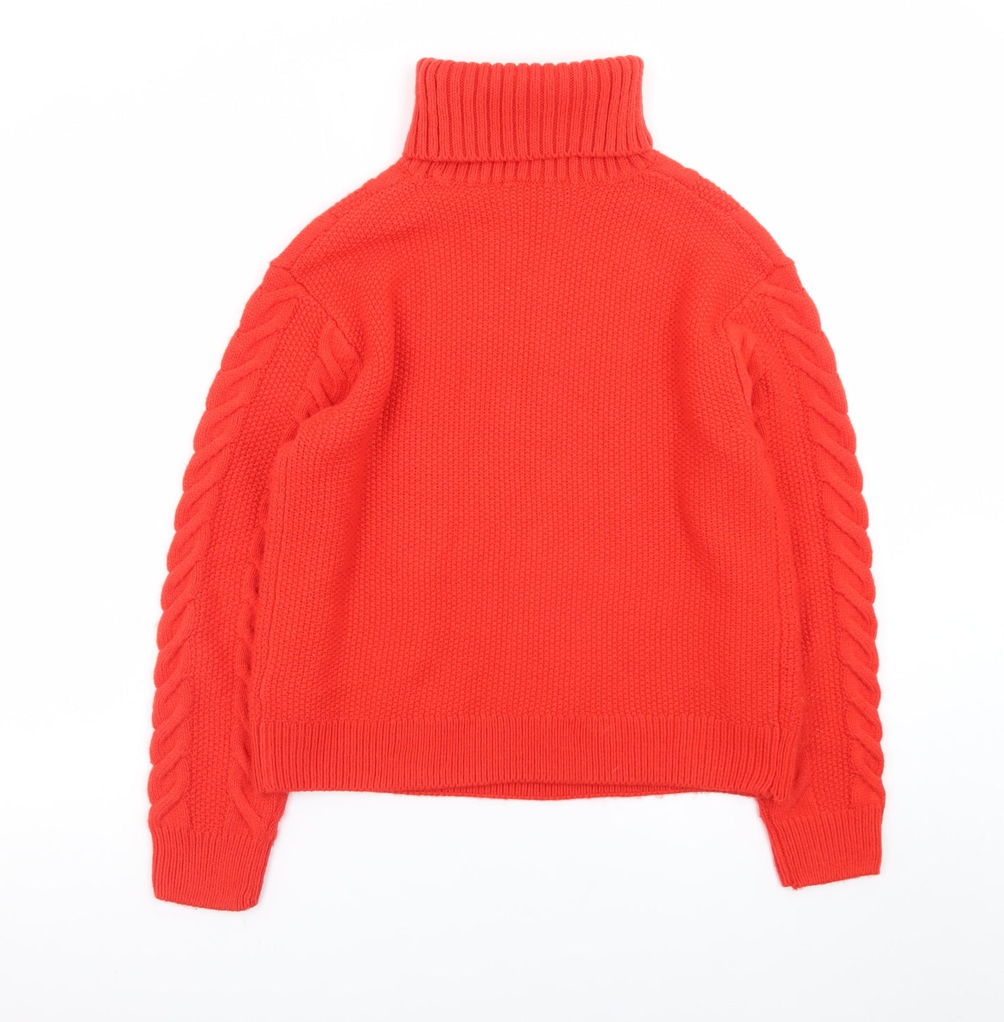 Marks and Spencer Women's Red Cable-Knit Roll Neck Jumper Size S