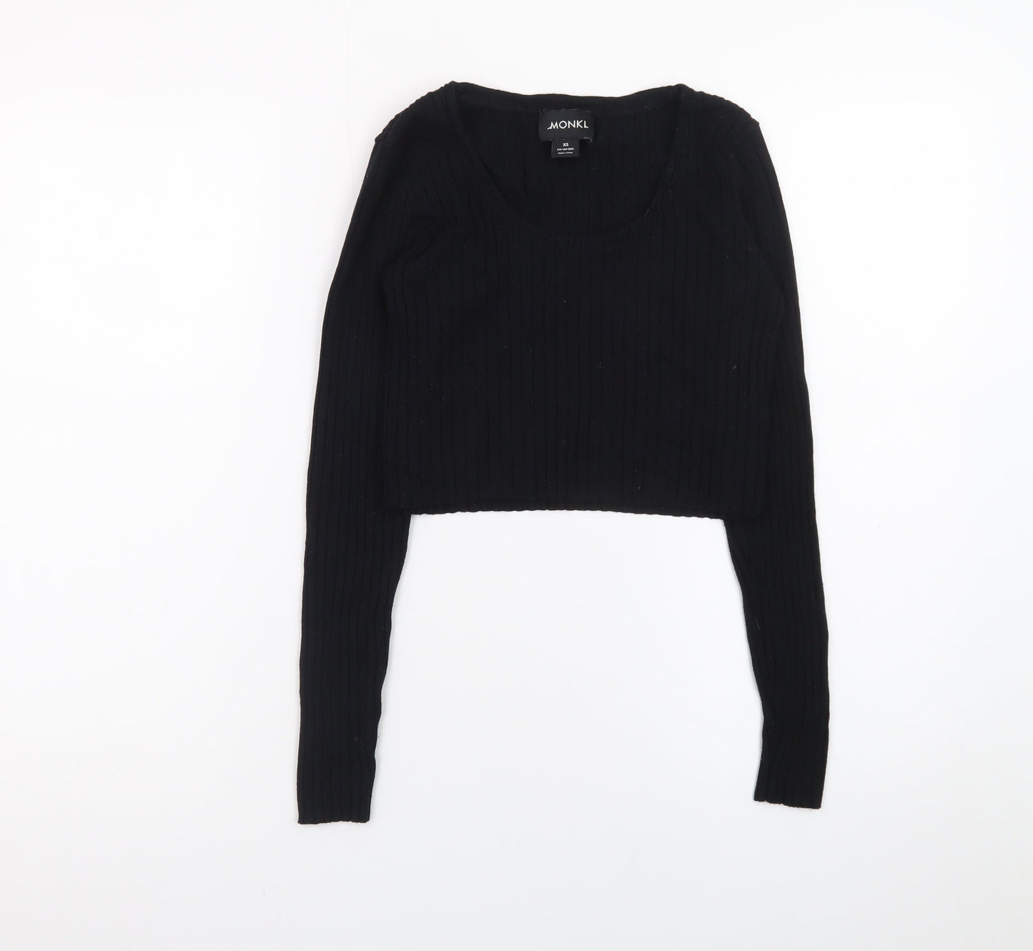 Monki Womens Black Cropped Ribbed Long Sleeve Top XS