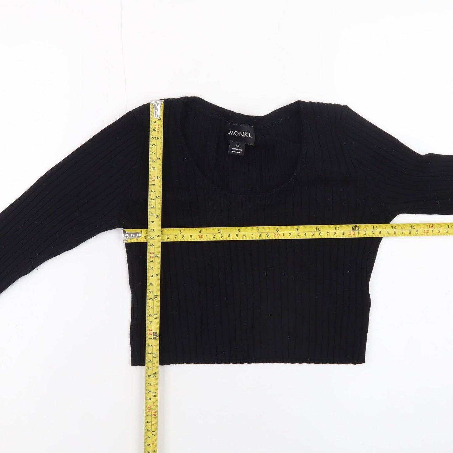 Monki Womens Black Cropped Ribbed Long Sleeve Top XS
