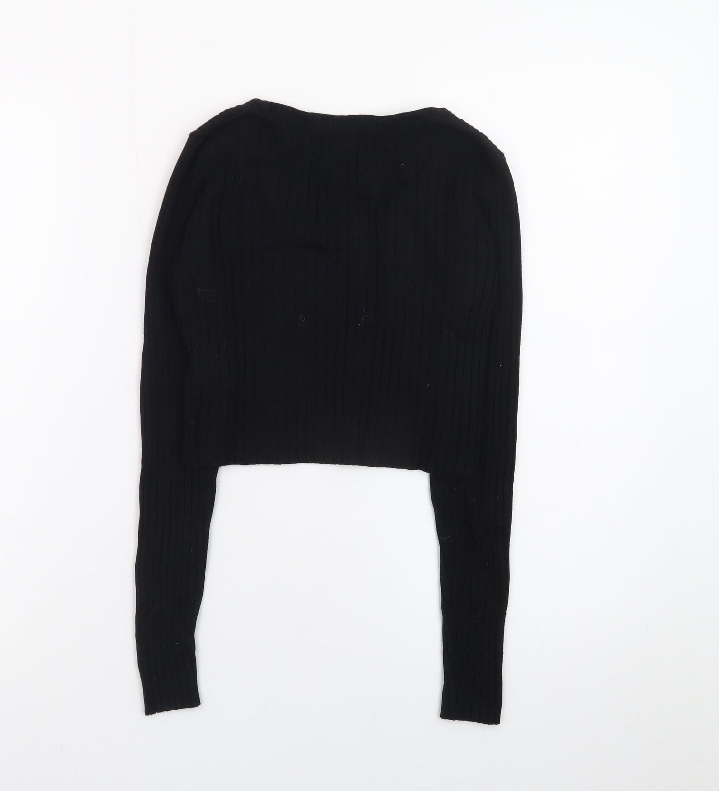 Monki Womens Black Cropped Ribbed Long Sleeve Top XS