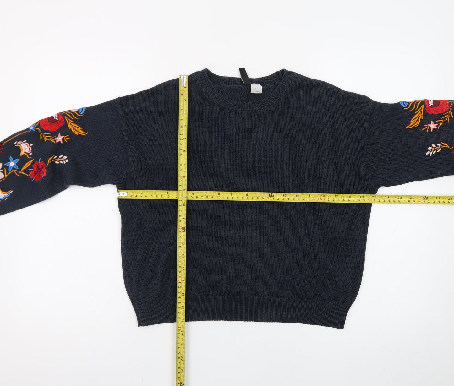 H&M Divided Women's Black Floral Embroidered Cotton Jumper Size 8