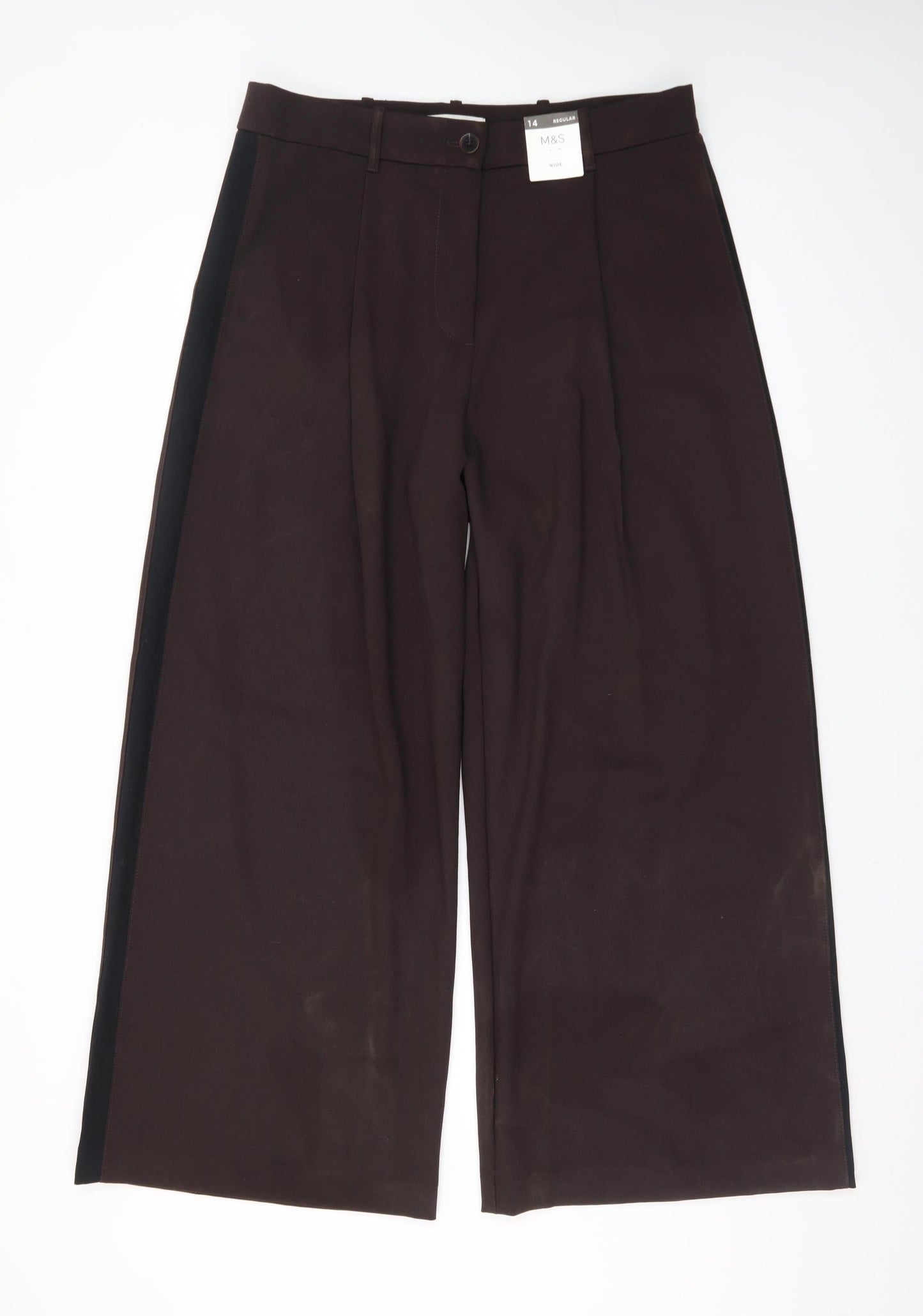 Marks and Spencer Women Brown Size 14 Wide-Leg Trousers