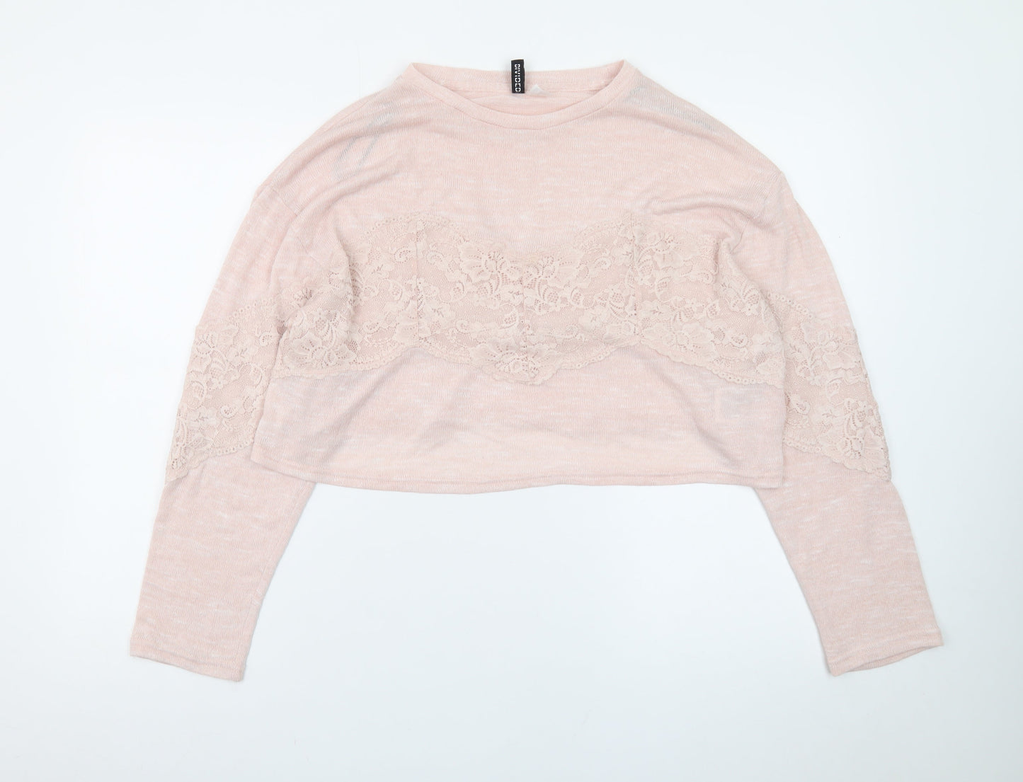 H&M Women Pink Lace Crew Neck Long Sleeve Knit Pullover Jumper Size M