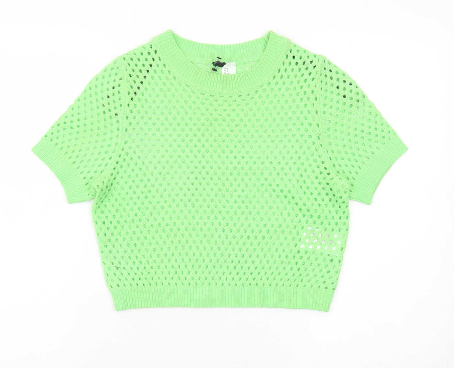 H&M Divided Women Green Open Knit Short Sleeve Jumper Size 8