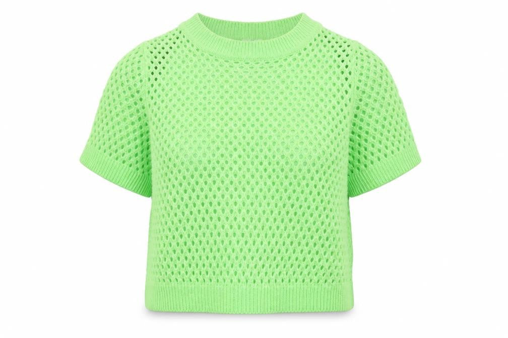 H&M Divided Women Green Open Knit Short Sleeve Jumper Size 8