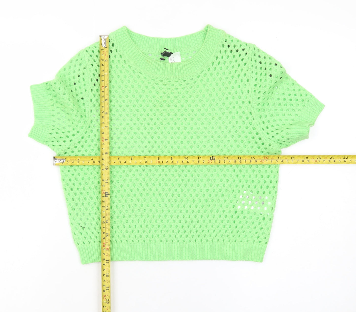 H&M Divided Women Green Open Knit Short Sleeve Jumper Size 8