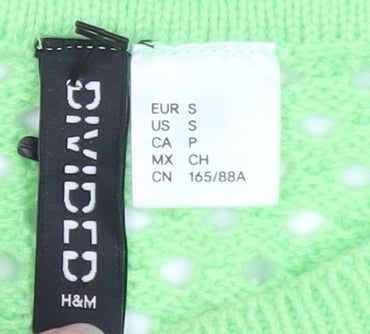 H&M Divided Women Green Open Knit Short Sleeve Jumper Size 8