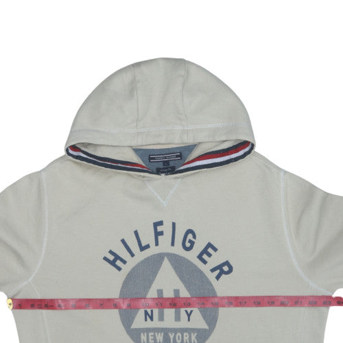 Tommy Hilfiger Mens Beige Pullover Hoodie L Vintage Fit Logo Fleece