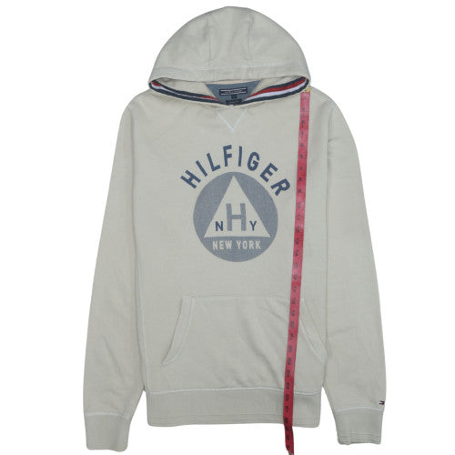 Tommy Hilfiger Mens Beige Pullover Hoodie L Vintage Fit Logo Fleece