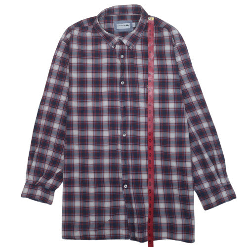 Lacoste Men's Blue Plaid Regular Fit Cotton Long Sleeve Shirt 2XL