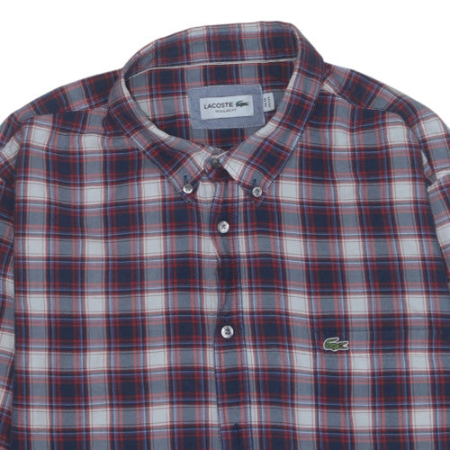 Lacoste Men's Blue Plaid Regular Fit Cotton Long Sleeve Shirt 2XL