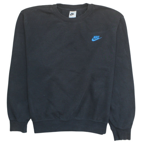 Nike Womens Black Blue Logo Crew Neck Pullover Sweatshirt M