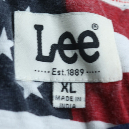 Lee Men's Blue USA Henley Polo Shirt XL Cotton Short Sleeve