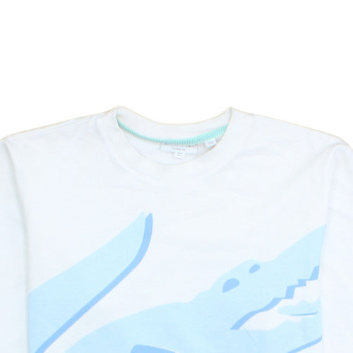 Lacoste Men's White Classic Fit Graphic Crocodile Sweatshirt L