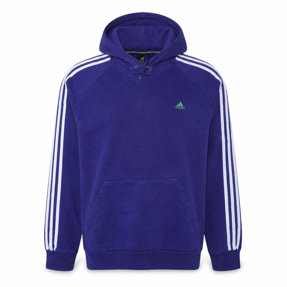 Adidas Mens Blue 2XL Pullover Hoodie with Logo and Stripes