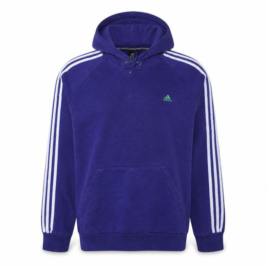 Adidas Mens Blue 2XL Pullover Hoodie with Logo and Stripes