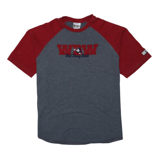 Front view of Walt Disney World Women’s Grey Red Raglan Mickey T-Shirt XL