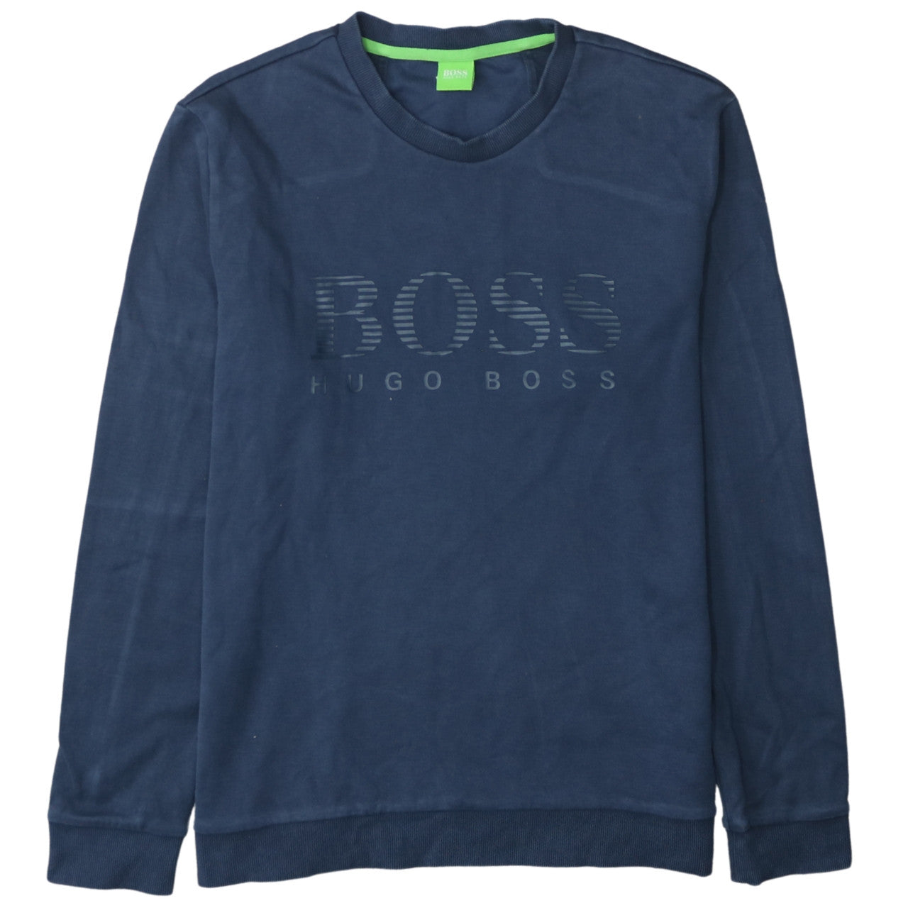 Hugo Boss Men's Blue Logo Crew Neck Cotton Sweatshirt - Size L