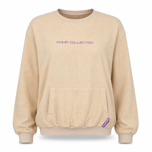 Puma Women Beige Pullover Sweatshirt M Crew Neck Cotton Blend