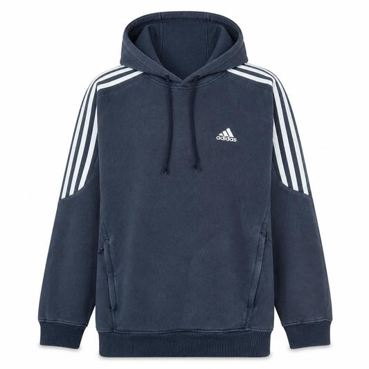 Adidas Men Blue Pullover Hoodie M Fleece Sports Logo