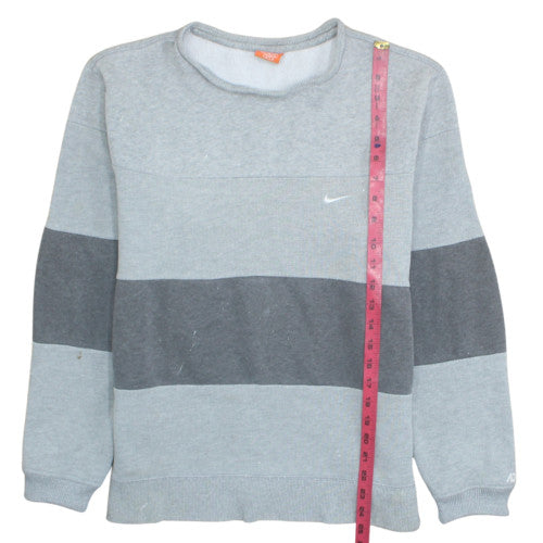 Nike Men's Grey Striped Crew Neck Fleece Sweatshirt Size M