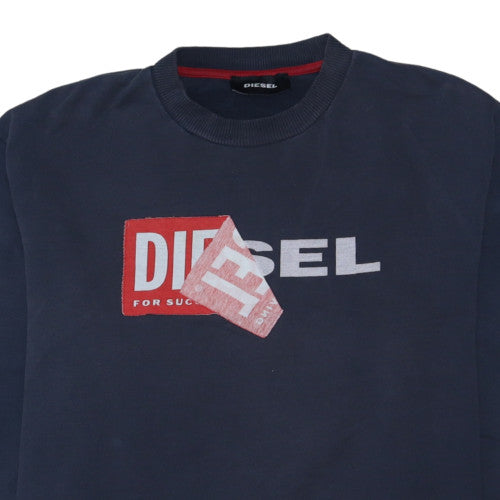 Diesel Men's Blue Logo Crew Neck Cotton Sweatshirt Size L