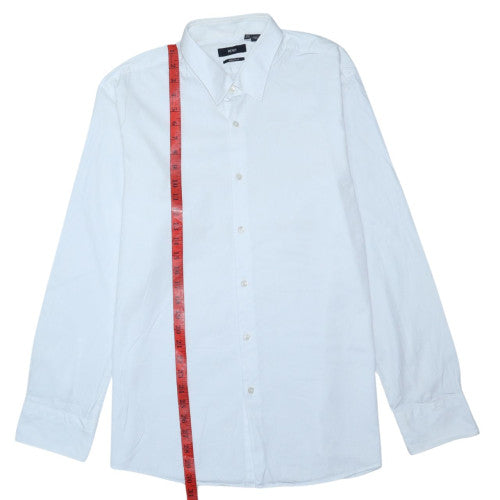 Hugo Boss Men’s White Regular Fit Long Sleeve Button-Up Shirt 17.5 L