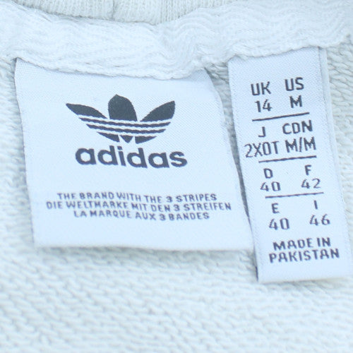 Adidas Womens White Pullover Hoodie Size 14 Logo Trim Cotton