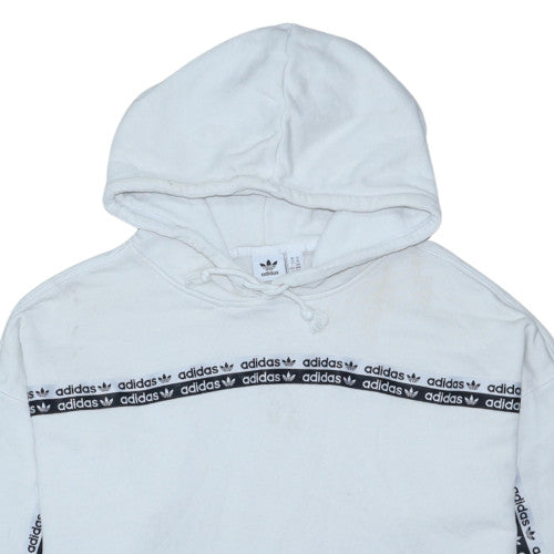 Adidas Womens White Pullover Hoodie Size 14 Logo Trim Cotton