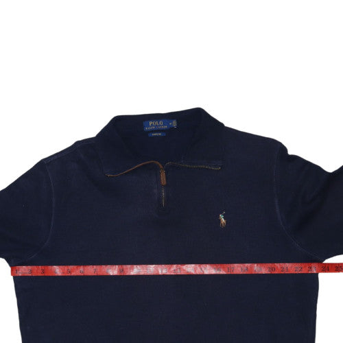 Ralph Lauren Men's Blue Cotton 1/4 Zip Collared Jumper Size M