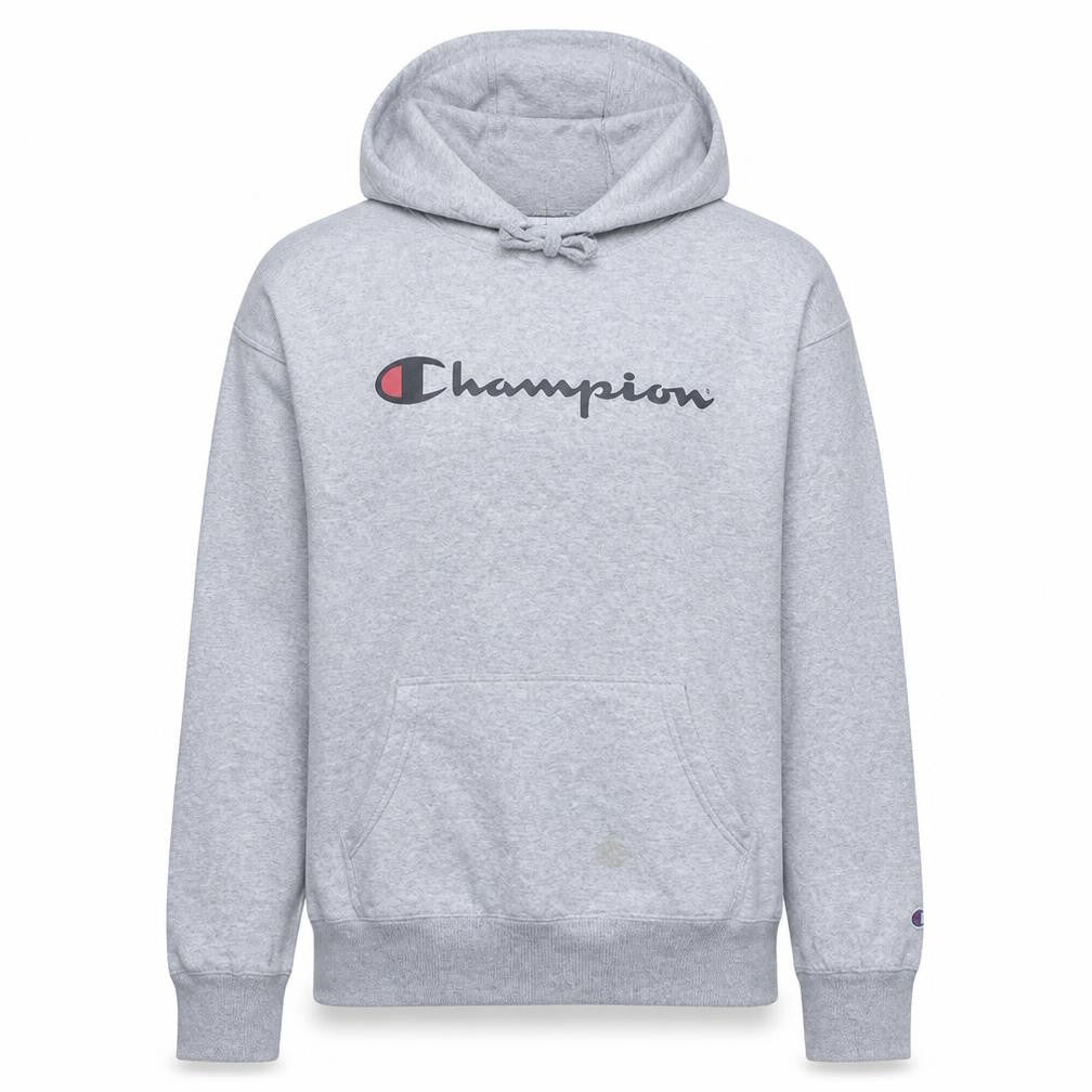 Champion Men's Grey Pullover Hoodie L Logo Fleece Sportswear