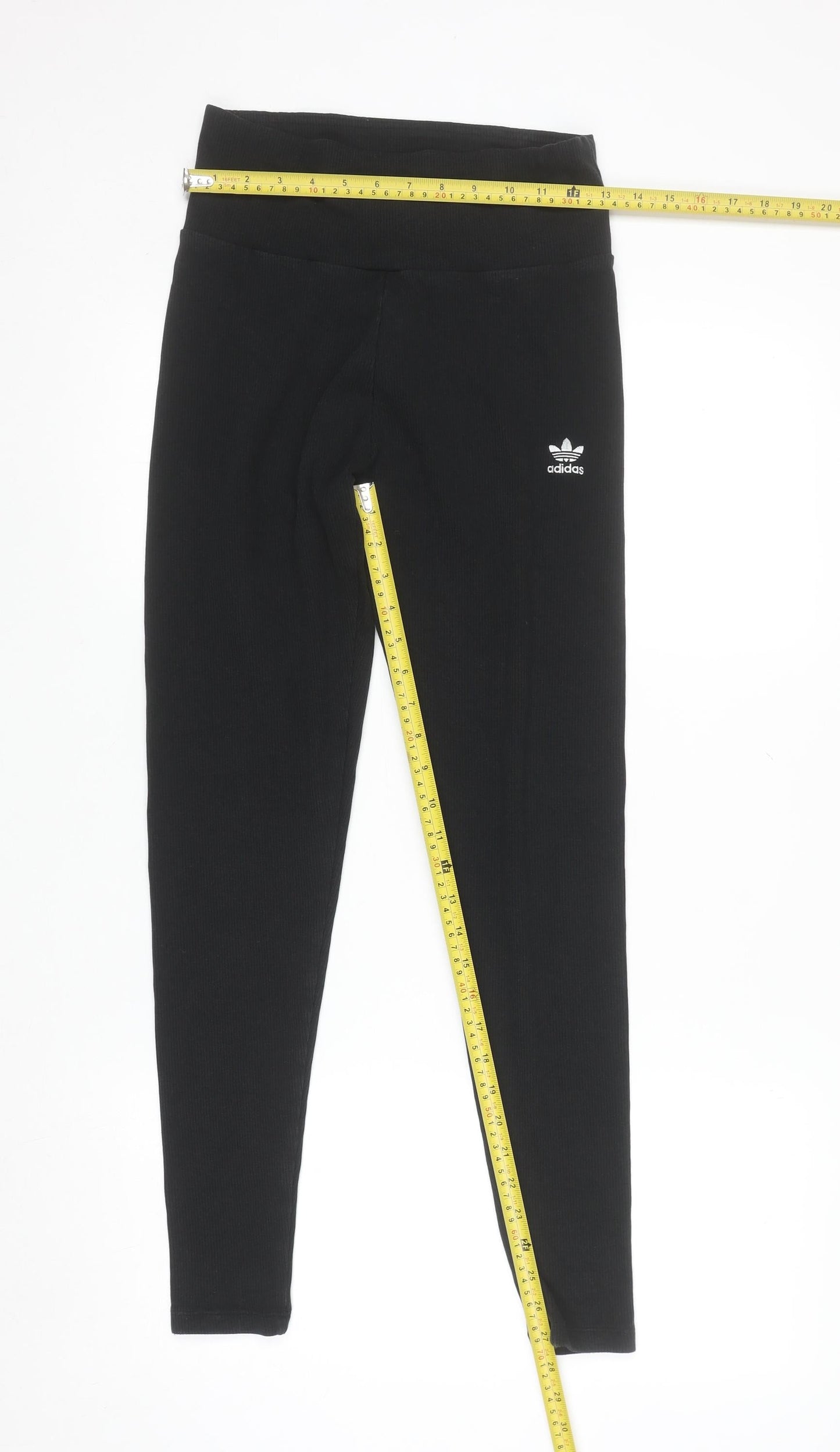 Adidas Womens Black Stretch Ribbed Leggings Size 16-18