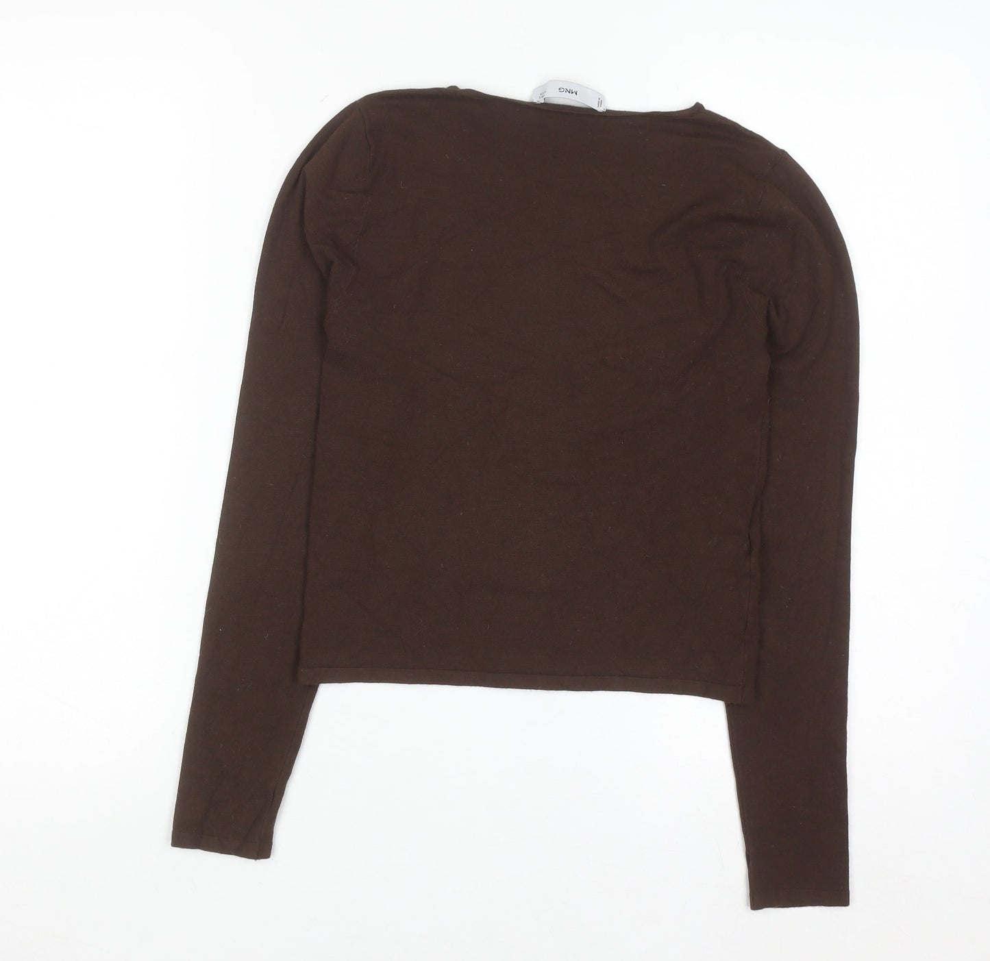 MNG Women Brown Long Sleeve Slim Fit Basic Jersey Top Size S