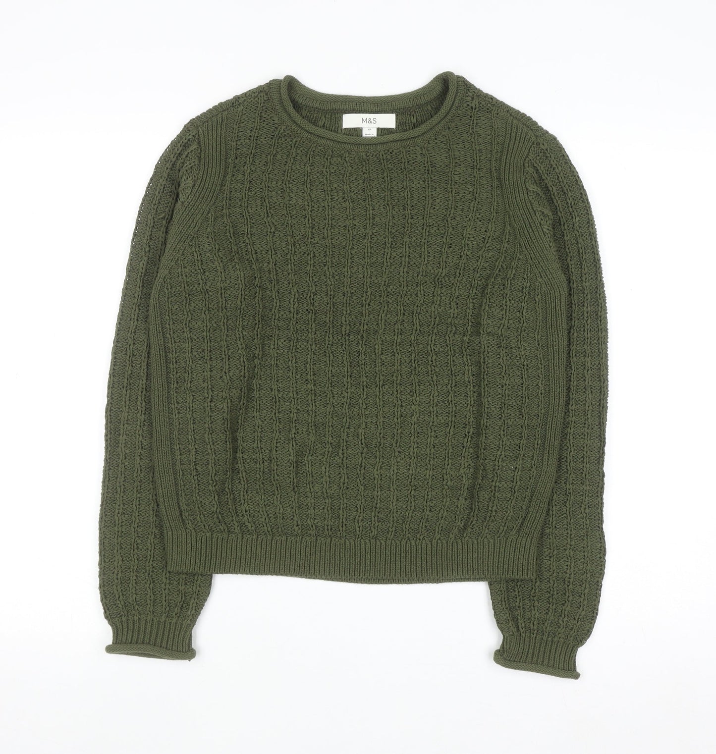 Marks and Spencer Women’s Green Cable-Knit Cotton Jumper XS