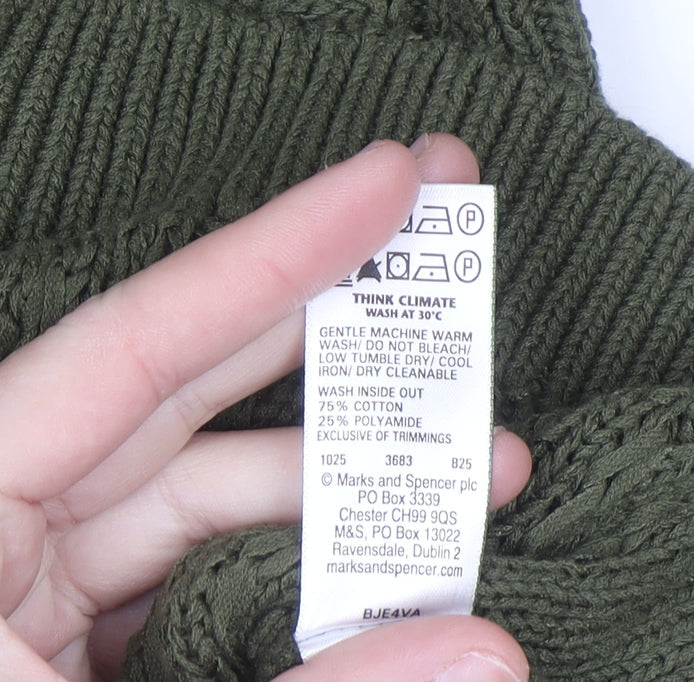 Marks and Spencer Women’s Green Cable-Knit Cotton Jumper XS
