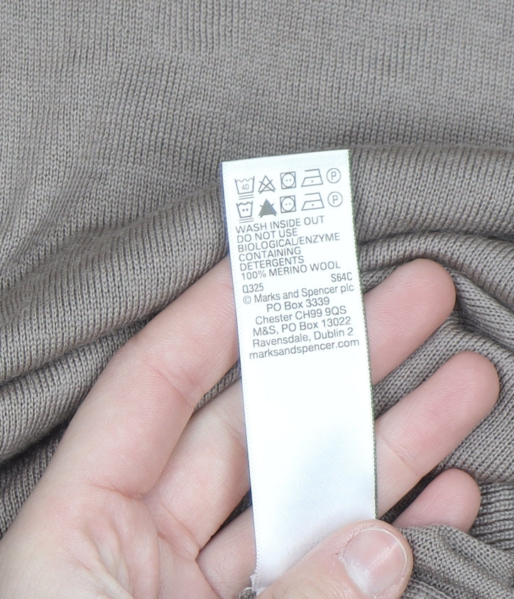 Marks and Spencer Men Beige Merino Wool Henley Jumper L