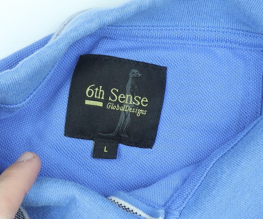 6th Sense Men's Blue Cotton Short Sleeve Polo Shirt Size L