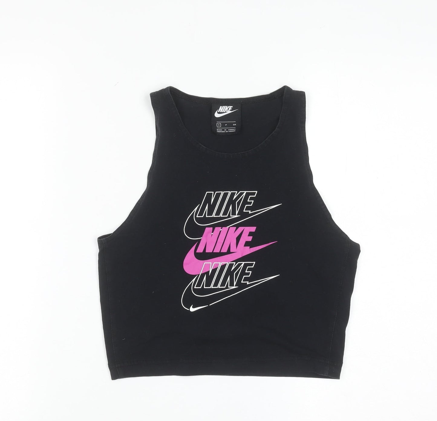 Nike Women's Black Cropped Tank Top S Sleeveless Cotton Stretch