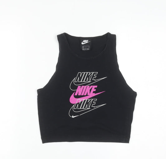 Nike Women's Black Cropped Tank Top S Sleeveless Cotton Stretch