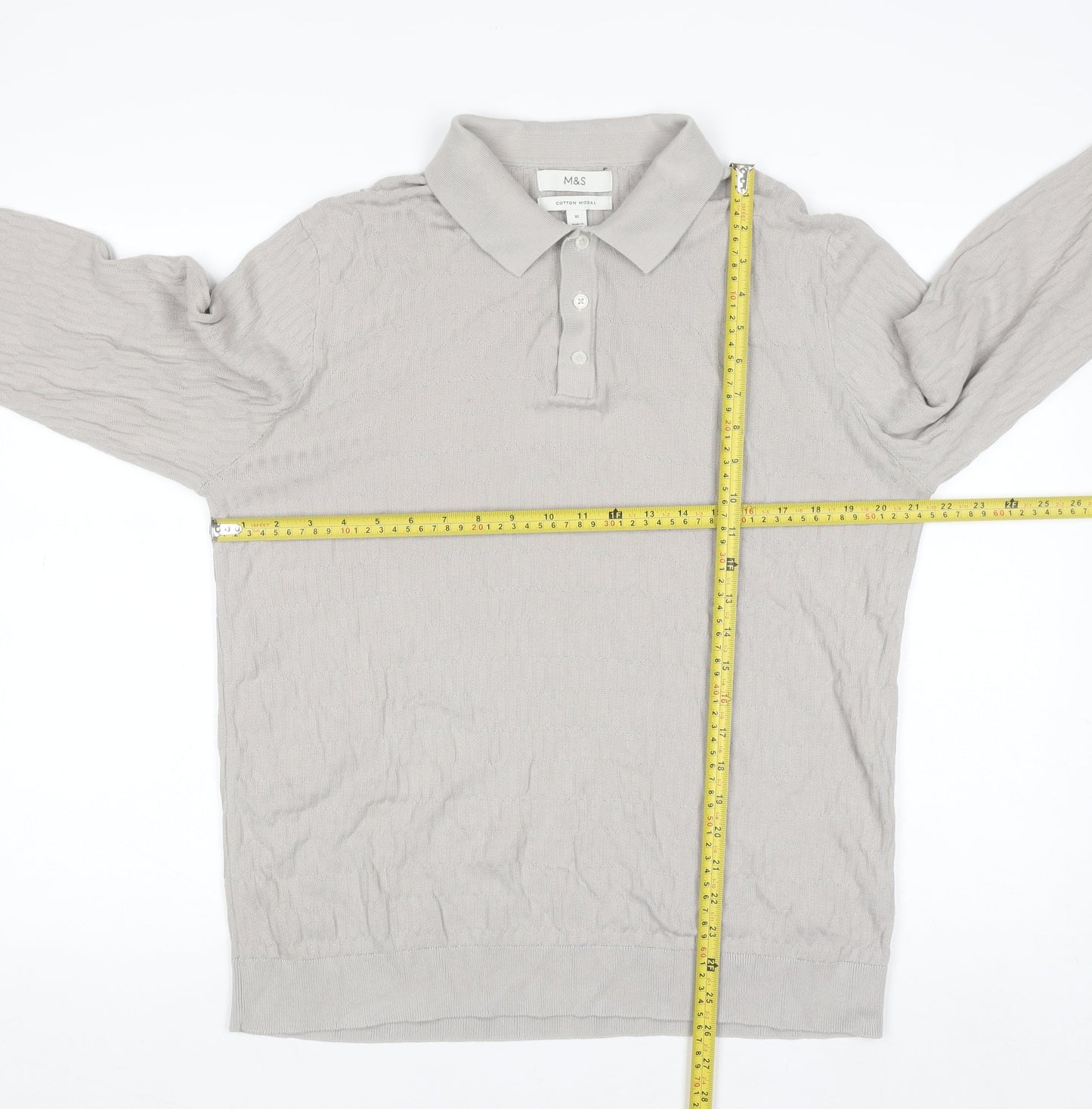 Marks and Spencer Men's Beige Collared Knit Jumper XL Cotton Modal