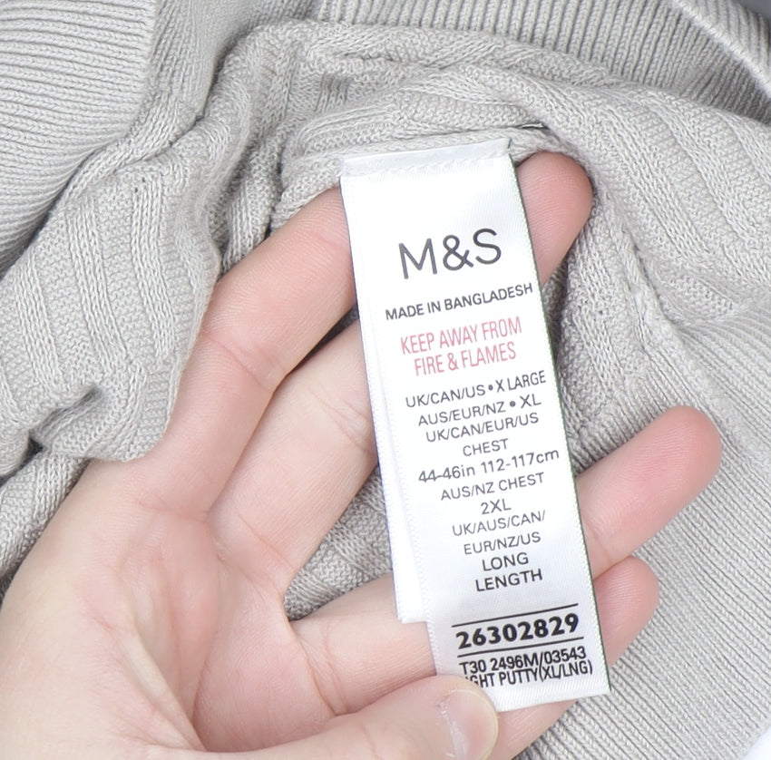 Marks and Spencer Men's Beige Collared Knit Jumper XL Cotton Modal