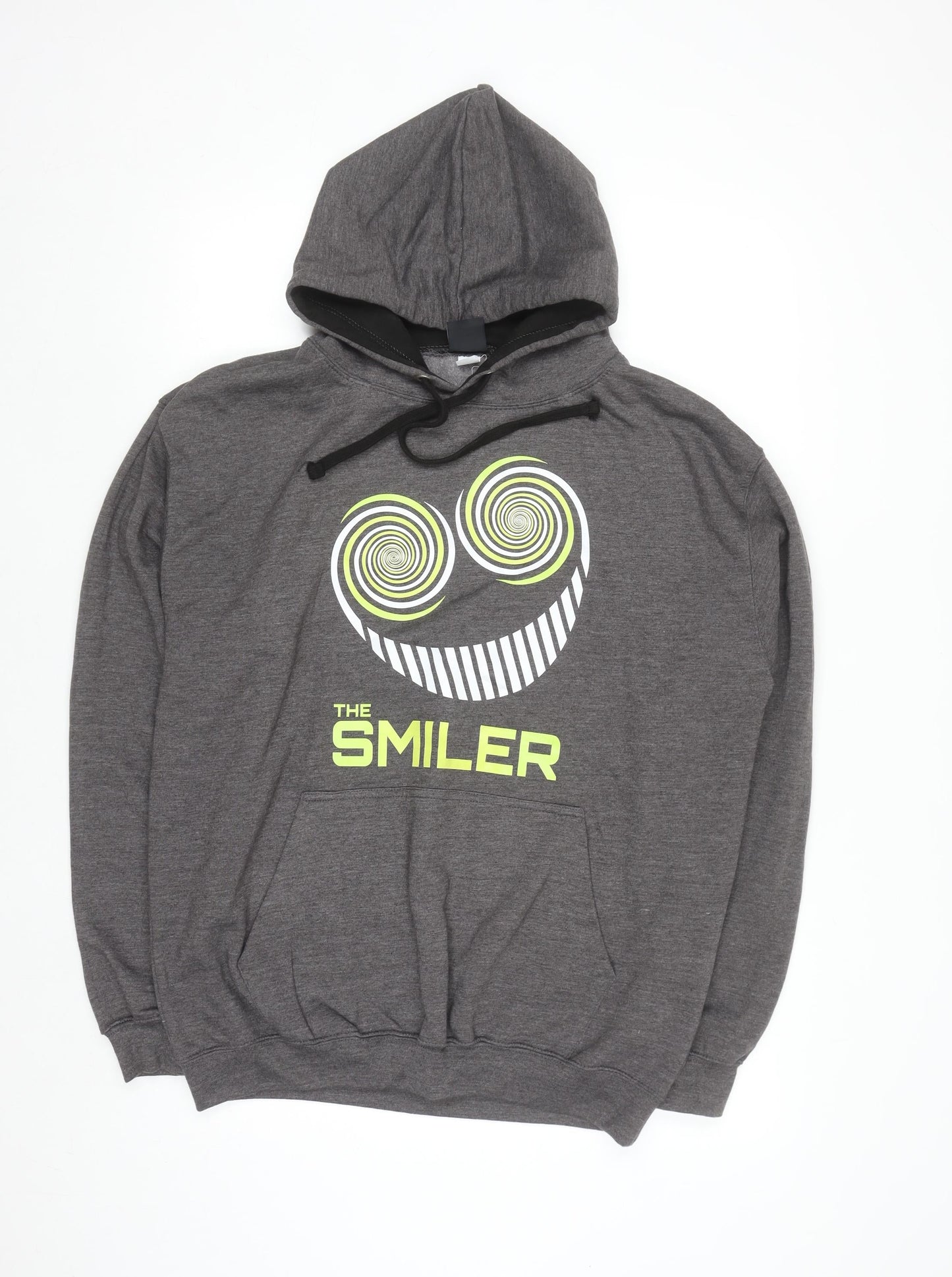 The Smiler Men’s Grey Pullover Hoodie L Logo Graphic Fleece