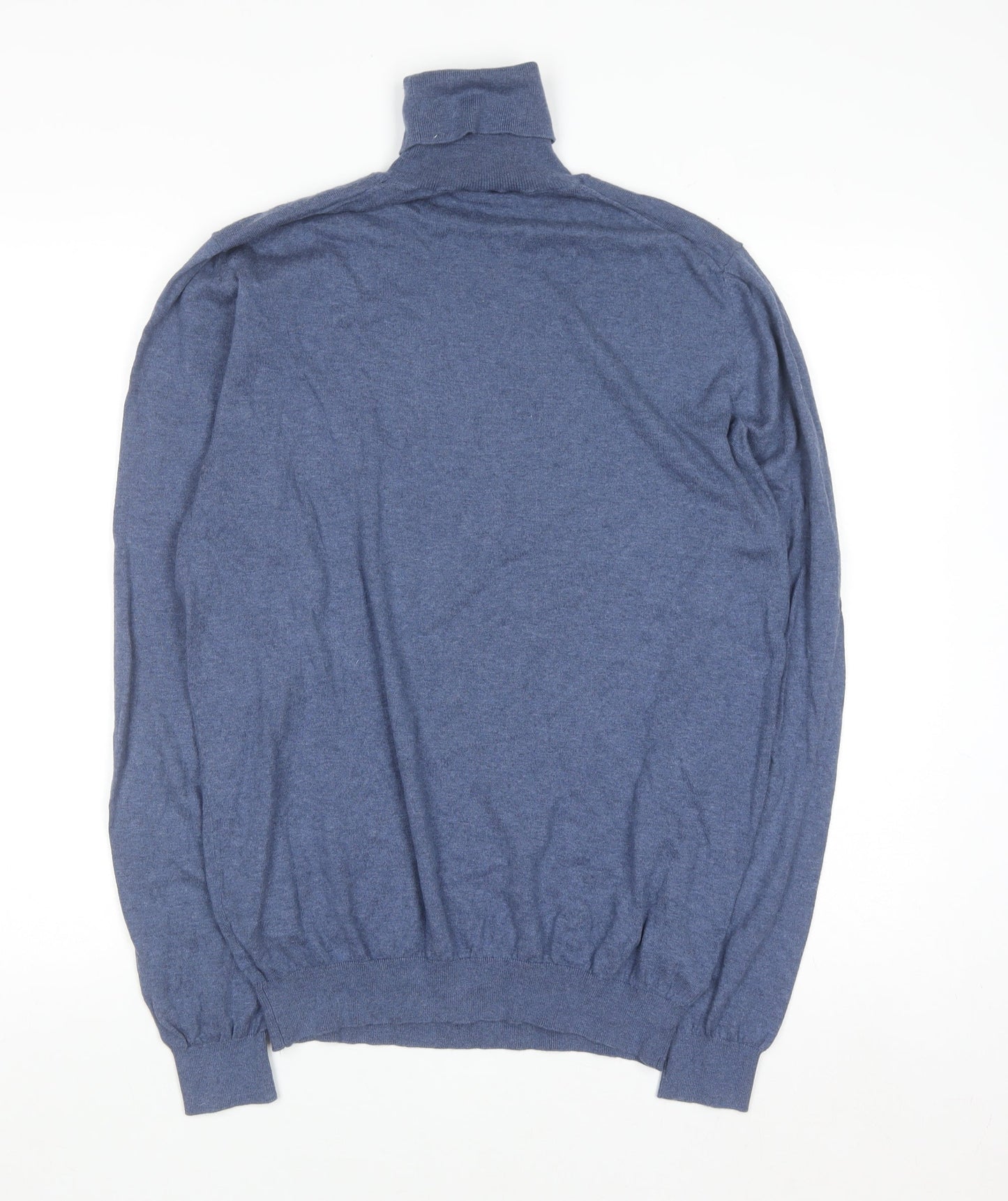 Massimo Dutti Men's Blue Roll Neck Jumper L Cotton Silk Cashmere