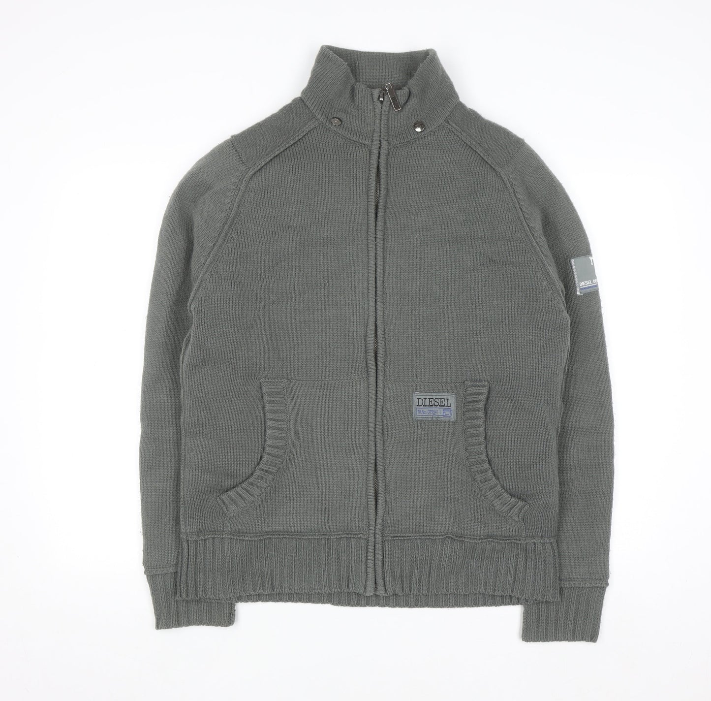 Diesel Men’s Grey Full Zip Knit Jumper Size M Lined High Neck