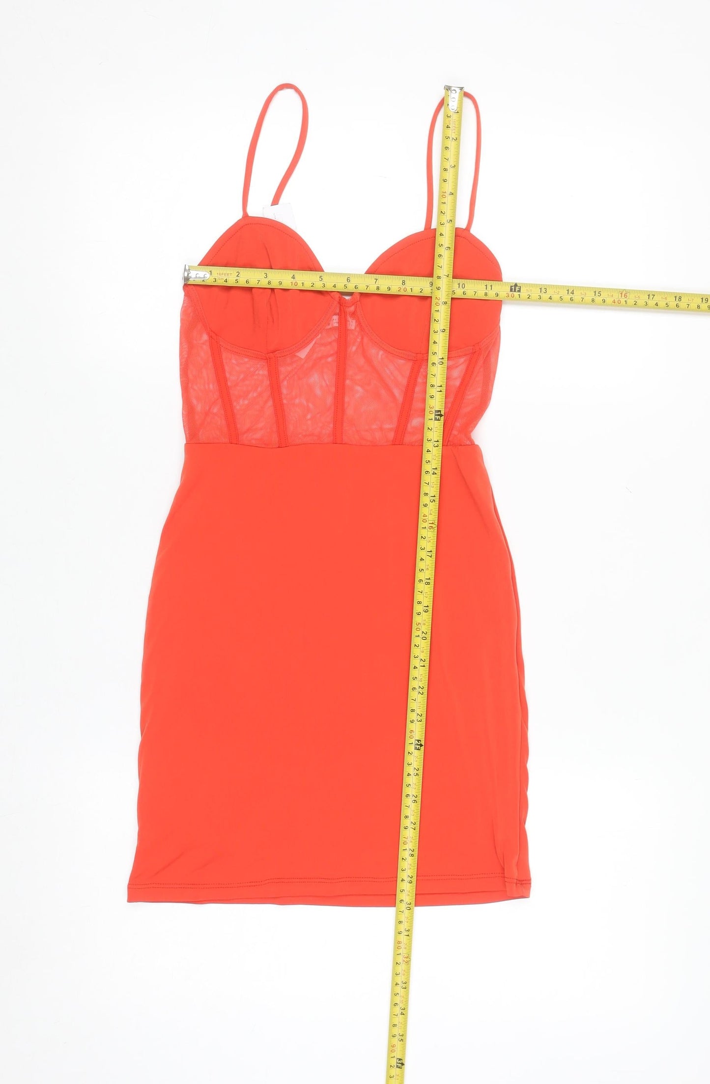 Bershka Women Red Bodycon Mesh Bustier Mini Dress Size 8